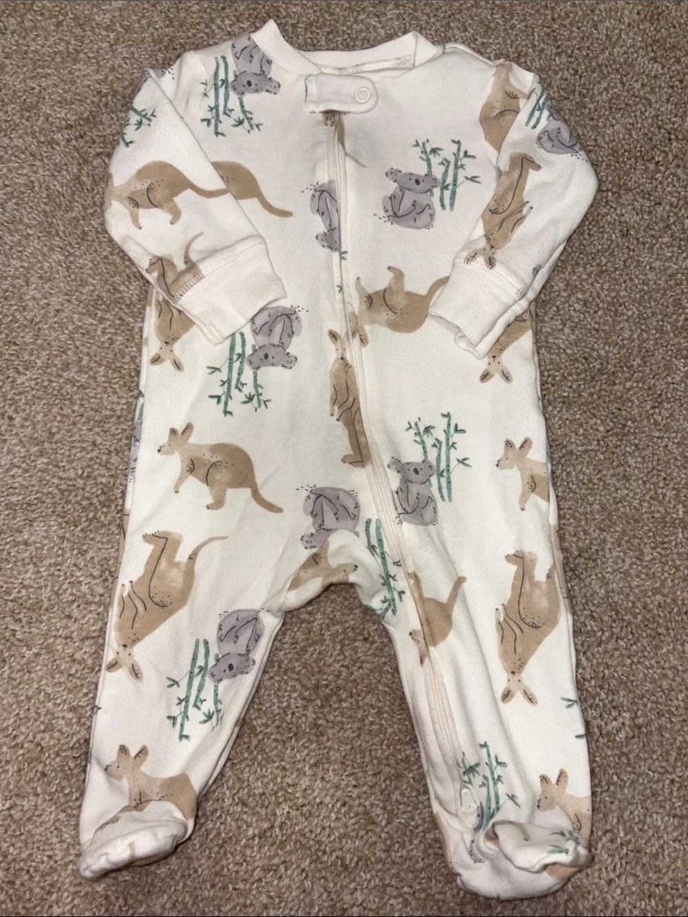 Carters Neutral Kangaroo & Koala Print One-Piece Footed Pajamas